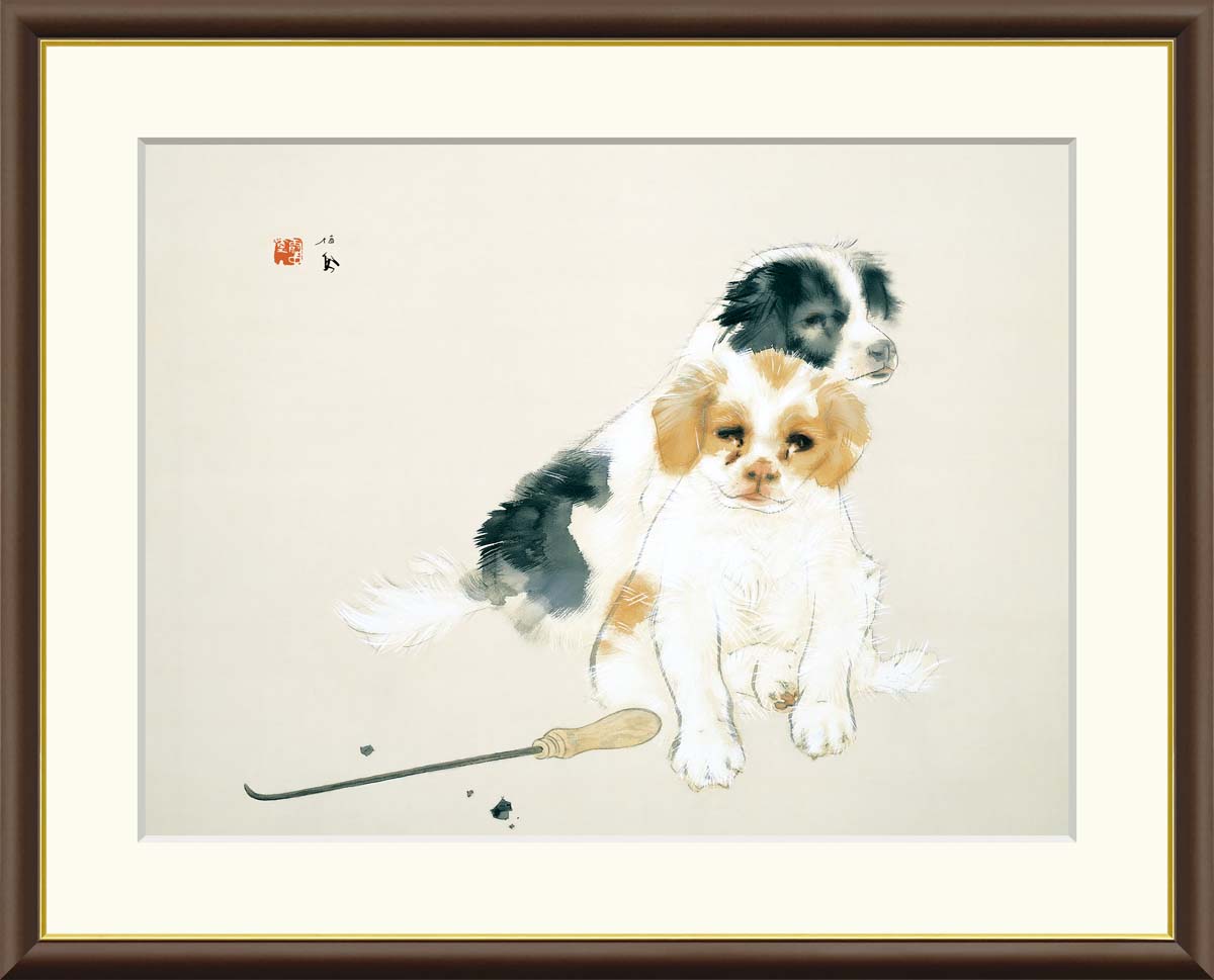 絵画 動物 額付！ 高級感立体額 クォーツ時計付 猫 二匹 アート 美術品 住まい