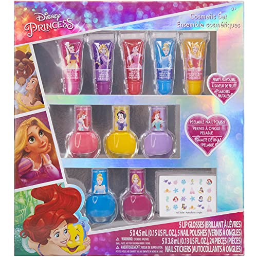 Disney Princess ディズニー プリンセス リップグロス5本 はがせるマニキュア5本 ネイルステッカー24p キッズ用ネイル 子供用 Umu Ac Ug