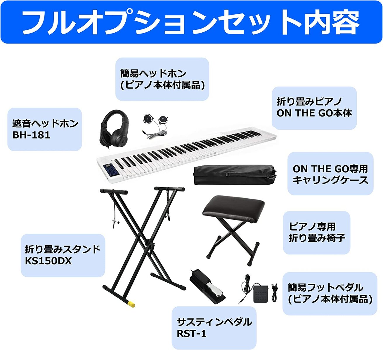 人気大割引 Piano Keyboard ON-THE-GO BK ブラック 座奏用フルオプションセット fucoa.cl