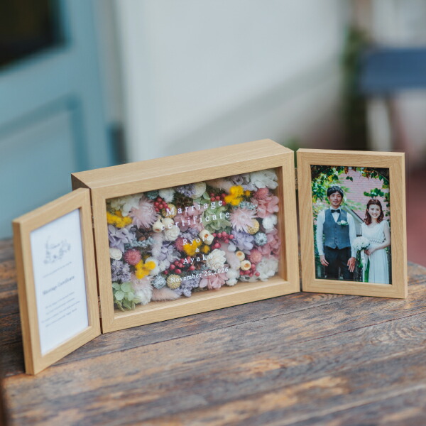 【ゲスト参加型結婚証明書】<br>【送料無料】Flower Garden ゲスト参加型結婚証明書<br><br>ドライフラワー プリザーブドフラワー フレーム ウェルカムスペース ボタニカル ナチュラル グリーン ガーデンウェディング ファミリー婚