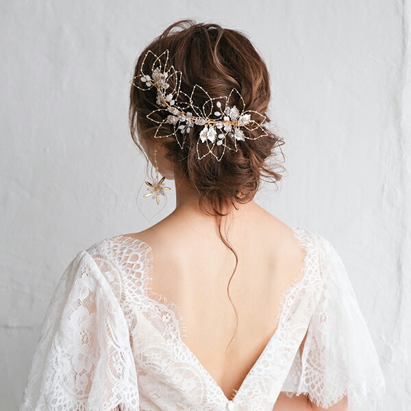 市場 送料無料 ヘッドドレスヘッドパーツ ヘッドコサージュ リーフ ビジュー ゴールド R22 ウェディングヘッドドレス ボンネ