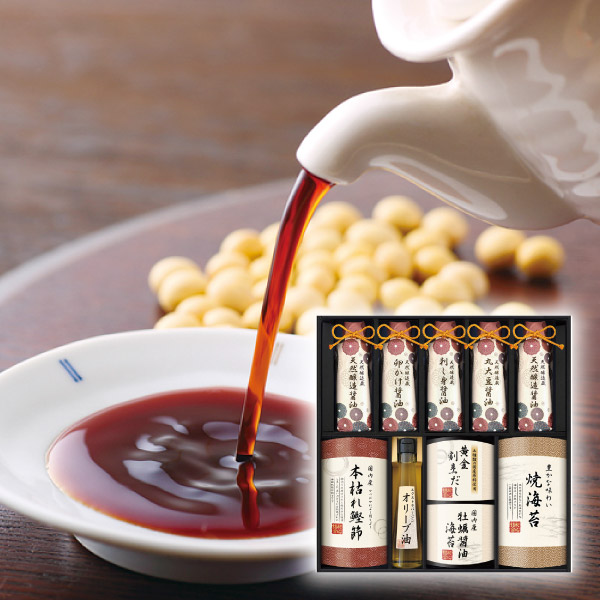 伊賀越 天然醸造蔵仕込み 和心詰合せE (味付け海苔 醤油 鰹節 オリーブオイル 調味料 ギフト プレゼント 贈り物 お祝い 内祝い 結婚祝い 結婚内祝い 出産内祝い お返し お礼 快気祝い 退職祝い 引越祝い 挨拶 人気 )