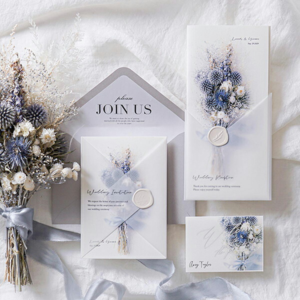 招待状 Charme シャルムドブーケ De 10冊入り Bouquet 結婚式 デルフィニウム ペーパーアイテム