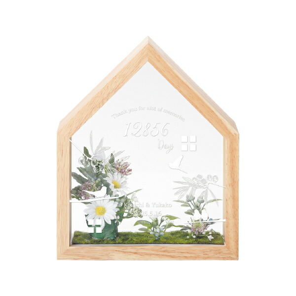 親ギフト 写真立て メモリウム スマイルキャット柄 木目調ナチュラルカラーフレーム 結婚式 ウェディング ご両親贈呈用 お名入れ 花束贈呈 ｜（なないろ館）プリザーブドフラワー フォトフレーム
