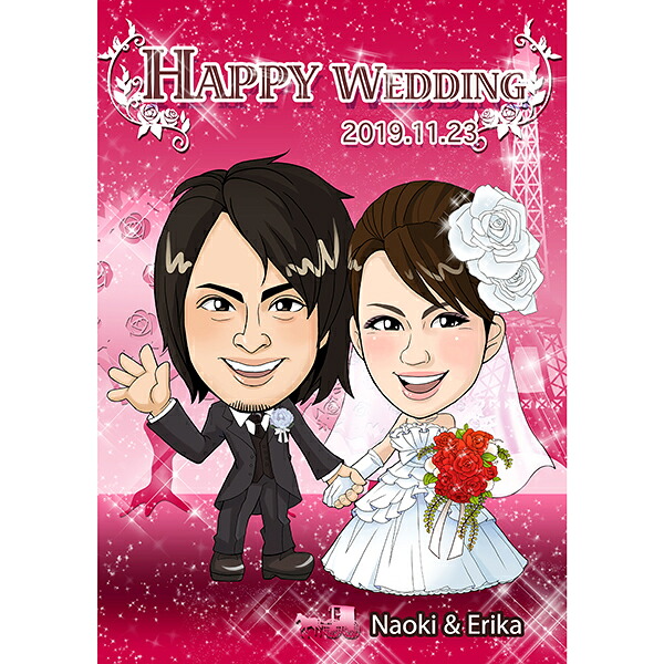 【送料無料】 CG似顔絵ウェルカムボード2nd シャイニングローズ プレゼント 結婚式 ギフト お祝い 披露宴 ウェディング ウエルカムスペース ゴージャス