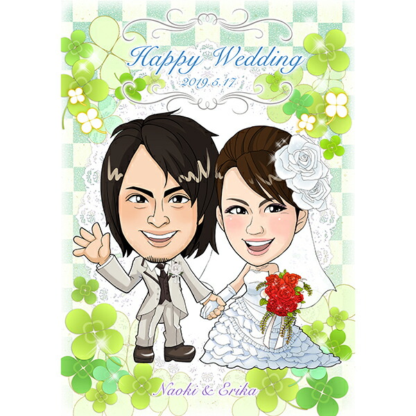 【送料無料】 CG似顔絵ウェルカムボード2ndクローバー（縦） プレゼント 結婚式 ギフト お祝い 披露宴 ウェディング ウエルカムスペース