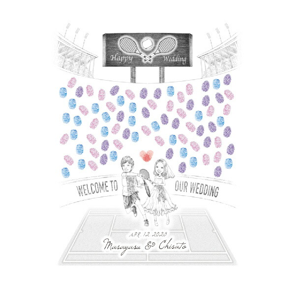 ウェディング 結婚式 その他 割引 イラスト にがおえ指紋アート 存在感あるａ３サイズ額付でお得 贈り物 人気 送料無料 送料無料 ギフト ウエルカムスペース日用品雑貨 文房具 手芸 記念品 プレゼント お祝い にがおえ指紋アート Tennis テニス ウェディング