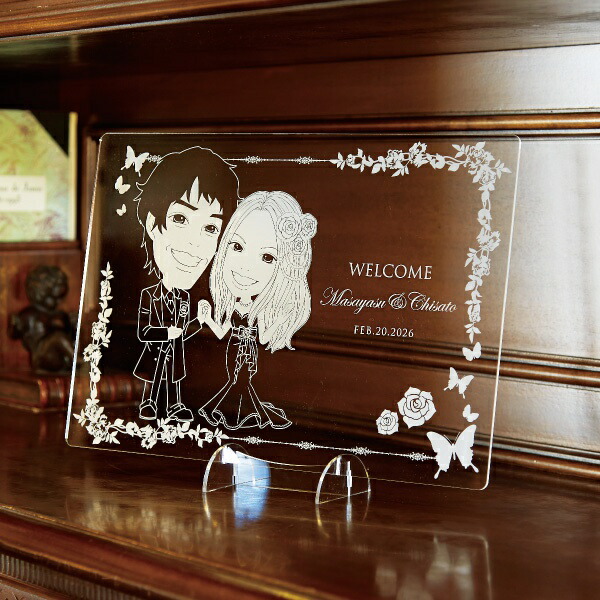 楽天市場 送料無料 クリアな似顔絵ボード ローズガーデン ヨコ プレゼント 結婚式 ギフト お祝い 披露宴 ウェディング ウエルカム スペース Piary ピアリー 楽天市場店