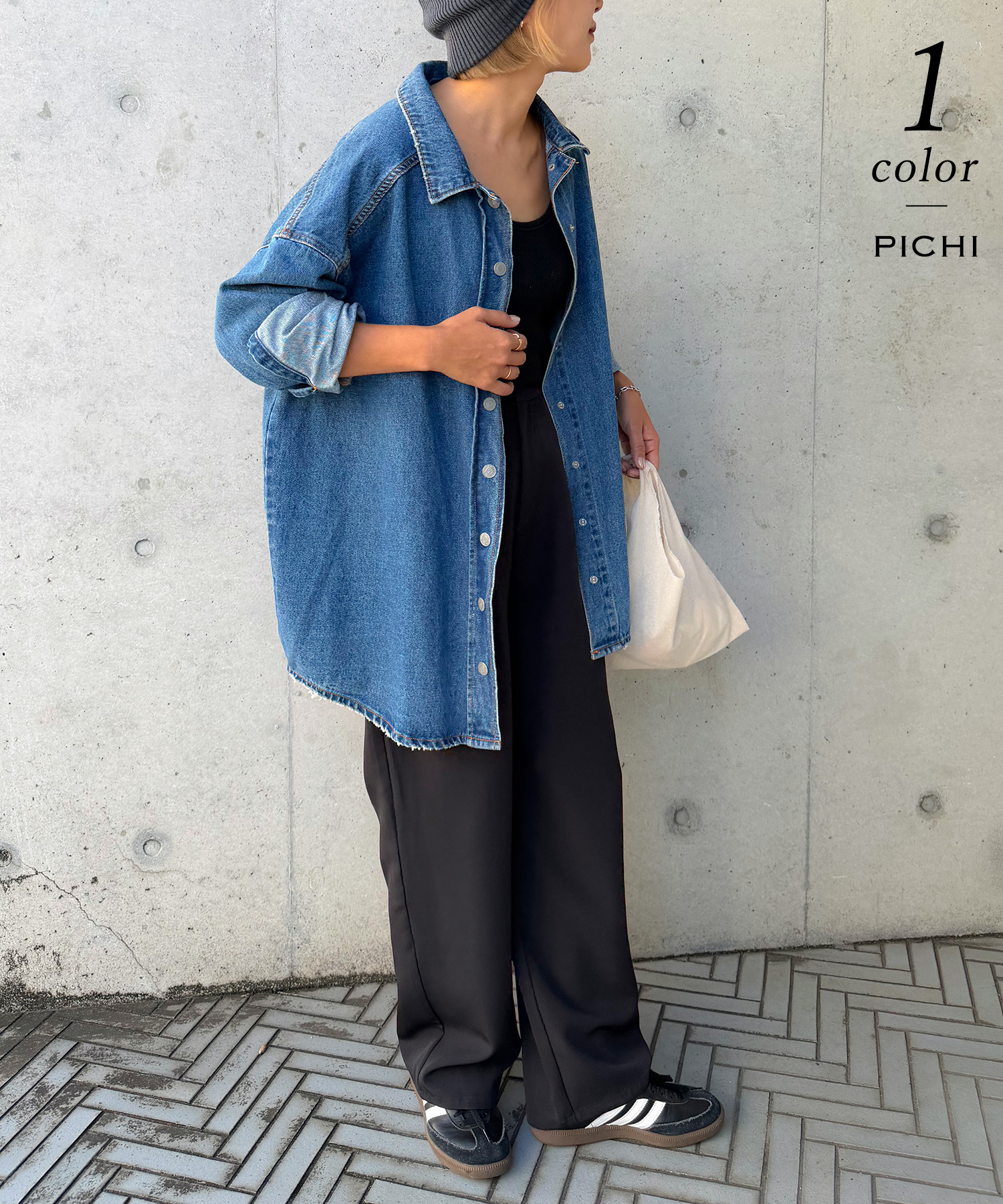 オーバーサイズデニムシャツ アウター ルーズ 大きいサイズ 大きめ BIG ゆったり 春夏秋冬 ダメージ デニム レディース カジュアル PICHI ピイチ 9600 21.3