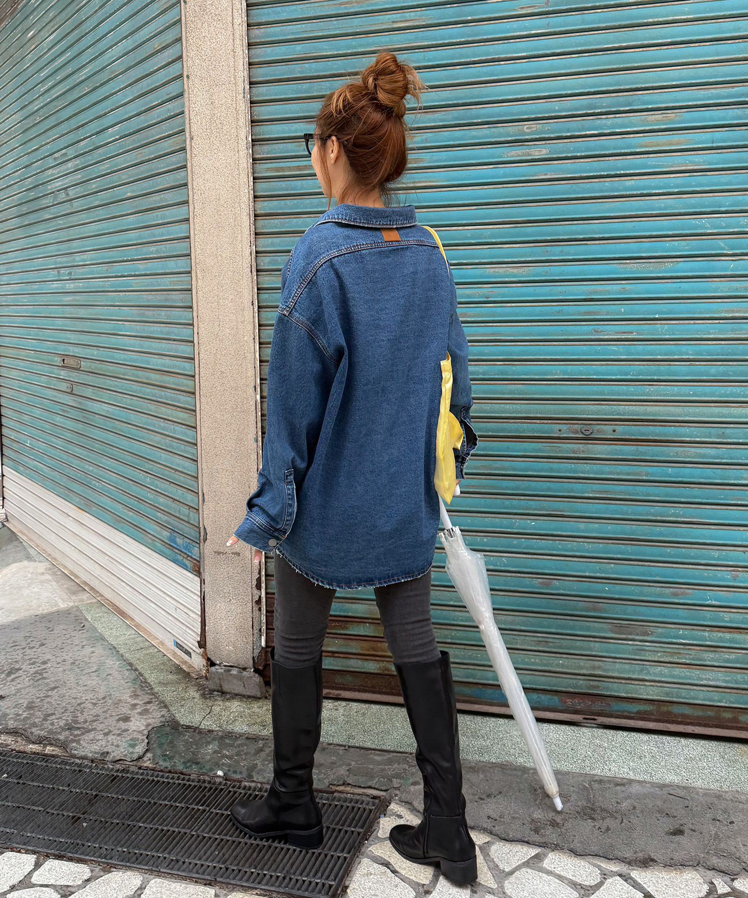 A】オーバーサイズデニムシャツ アウター ルーズ 大きいサイズ 大きめ