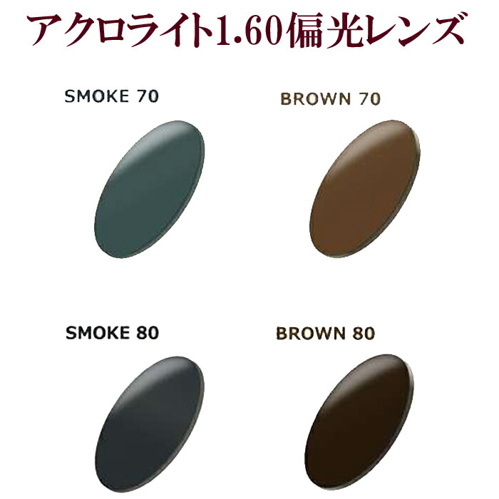 アクロライト1.60偏光レンズ スモーク70%/スモーク80%/ブラウン70%/ブラウン80%（薄型）2枚1組｜ピッキーズアイ
