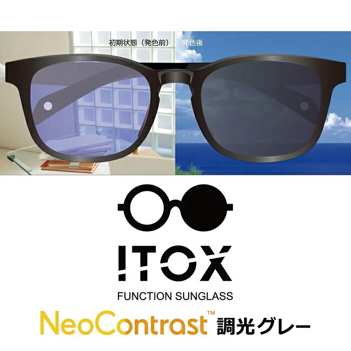 黒眼鏡 調光 ネオ対比 イエローライトカットレンズ ITOX Neo Contrast 調光薄墨色