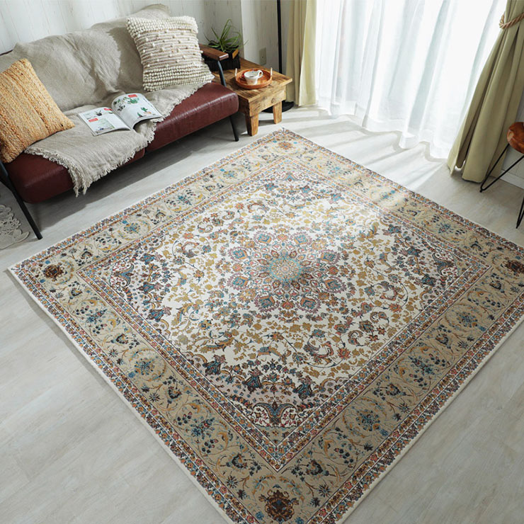 【ホットカーペット/床暖房対応】ラグ カーペット 200x200cm ゴブランマット キュリオ 2色対応 ラグマット ゴブラン織り マット 正方形 手洗い可能 滑り止め シェニール織り ラグ おしゃれ オールシーズン｜Pie-no