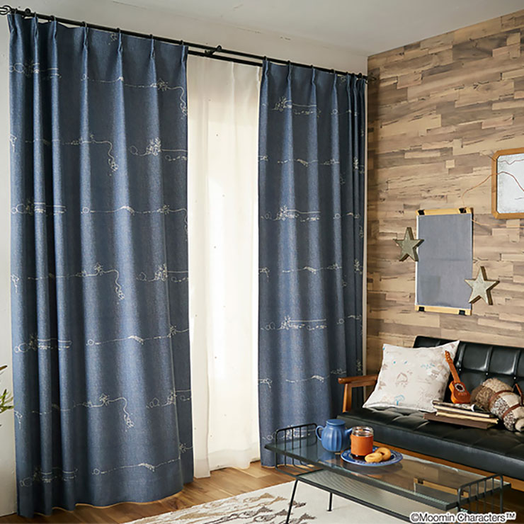 【P10倍!9日20時～10日1:59】カーテン 遮光 1級 2級 100x178cm 1枚 ムーミン ドレープカーテン DENIM BORDER(デニムボーダー) 2色対応 日本製 遮光カーテン 洗える 洗濯機可 形状記憶加工 リビング 子供部屋 寝室 おしゃれ 北欧