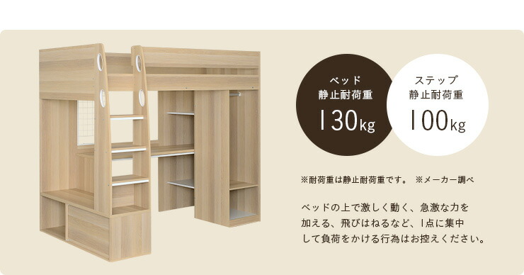 ロフトタイプ システムベッド Compass(コンパス) ロフトベッド 子供部屋 システムベット ハンガーラック 大人 木製 学習机 子供 ハイタイプ  (大型) デスク 机 3色対応 システムベッドデスク 子供部屋用インテリア・寝具・収納