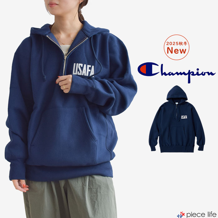 【P3倍/2025秋冬新作】Champion はやりっ児 調教師 汗水 ハーフジップ パーカー リバースウィーブ(R) ハーフジップフーデッドスウェットシャツ 25FW TRUE TO ARCHIVES 秋冬 裏起毛 青単引き舟 メンズ レディース 心地よい アメカジ C3-A119