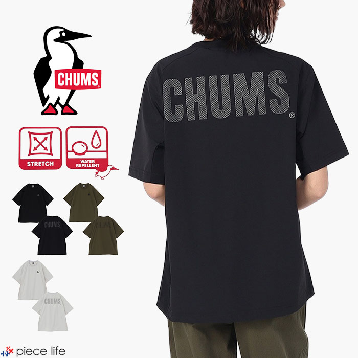 【2026春夏新作】 チャムス CHUMS Tシャツ 半袖 メンズ レディース エアトレイルストレッチチャムスTシャツ ストレッチ 撥水 はっ水 ポケット ロゴ バックプリント M L XL CH01-2580