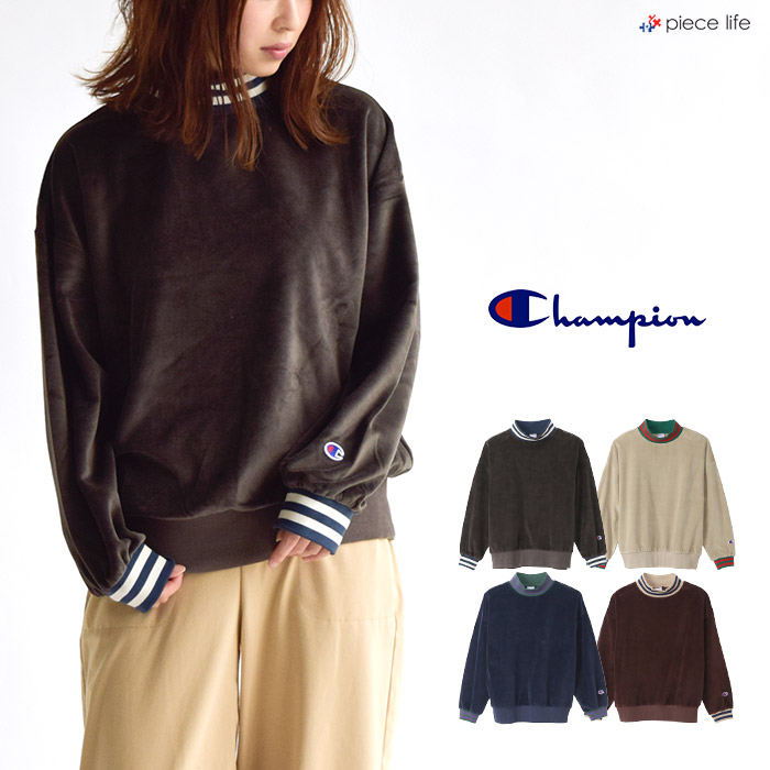 【P3倍】 はやりっ児 Champion ウィメンズ ラインリブクルーネックシャツ ロゴタイプ ワンポイント レディース Cロゴタイプ 肋筋袖 ラインリブ 分かりやすい 普段使い走り お座敷着 アメカジ 運動競技 LINE RIB CREWNECK SHIRT CHAMPION  CW-S013