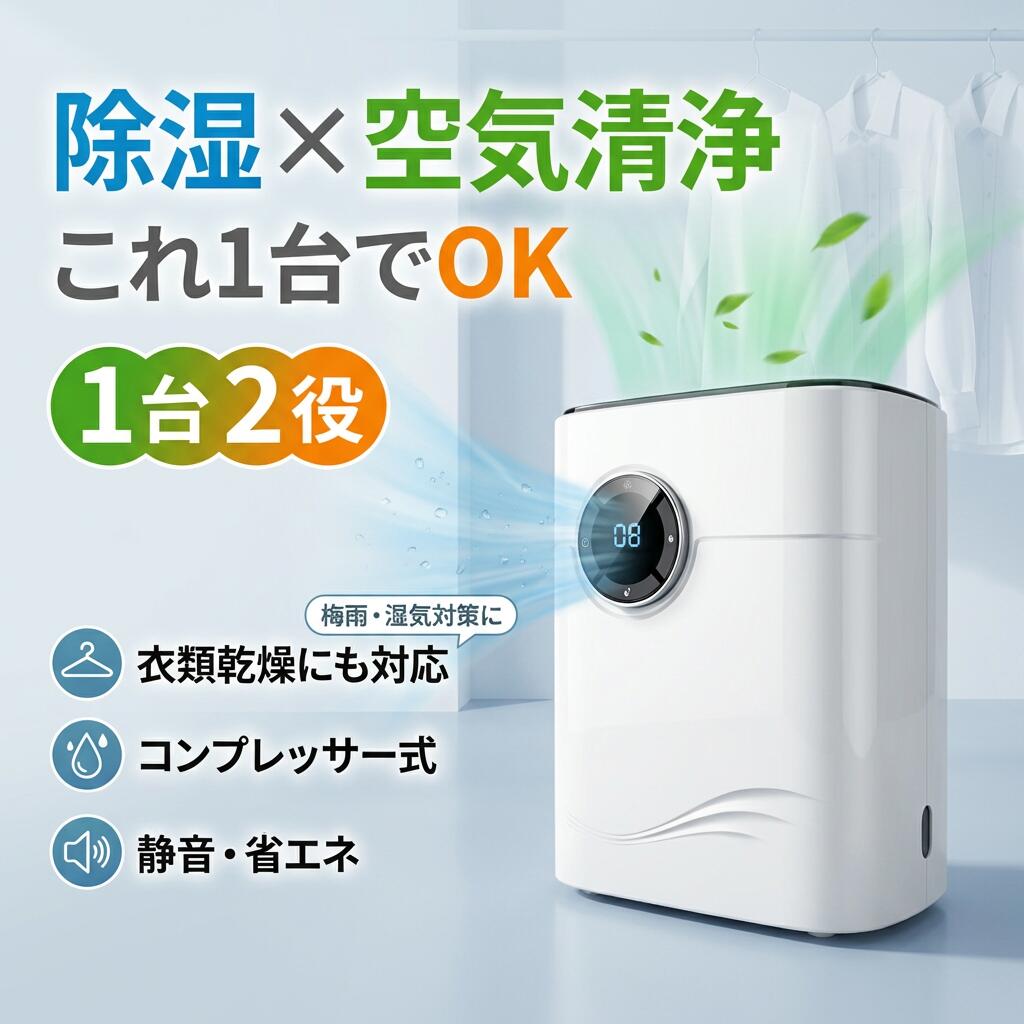 【空気も衣類もこれ1台】除湿機 空気清浄機 併用 衣類乾燥 コンプレッサー方式 除湿器 小型 家電 1台2役 軽量 静音 省エネ 梅雨 カビ対策 湿気対策 ポイント消化 プレゼント ギフト 人気 おすすめ 母の日 父の日 誕生日|ピースセレクト