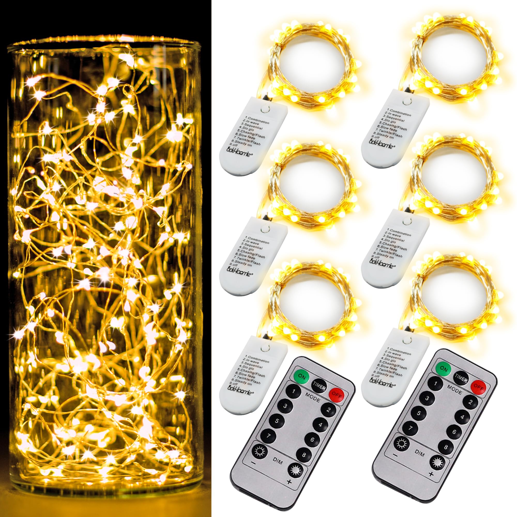 フェアリーライト 電池式 タイマー付き リモコン2個 6.6フィート 20LED 温白色 トゥインクルライト 防水 シルバーワイヤー ホタルライト DIY メイソンジャー 結婚式 パーティー クリスマス センターピース テーブルデコ｜ピースセレクト