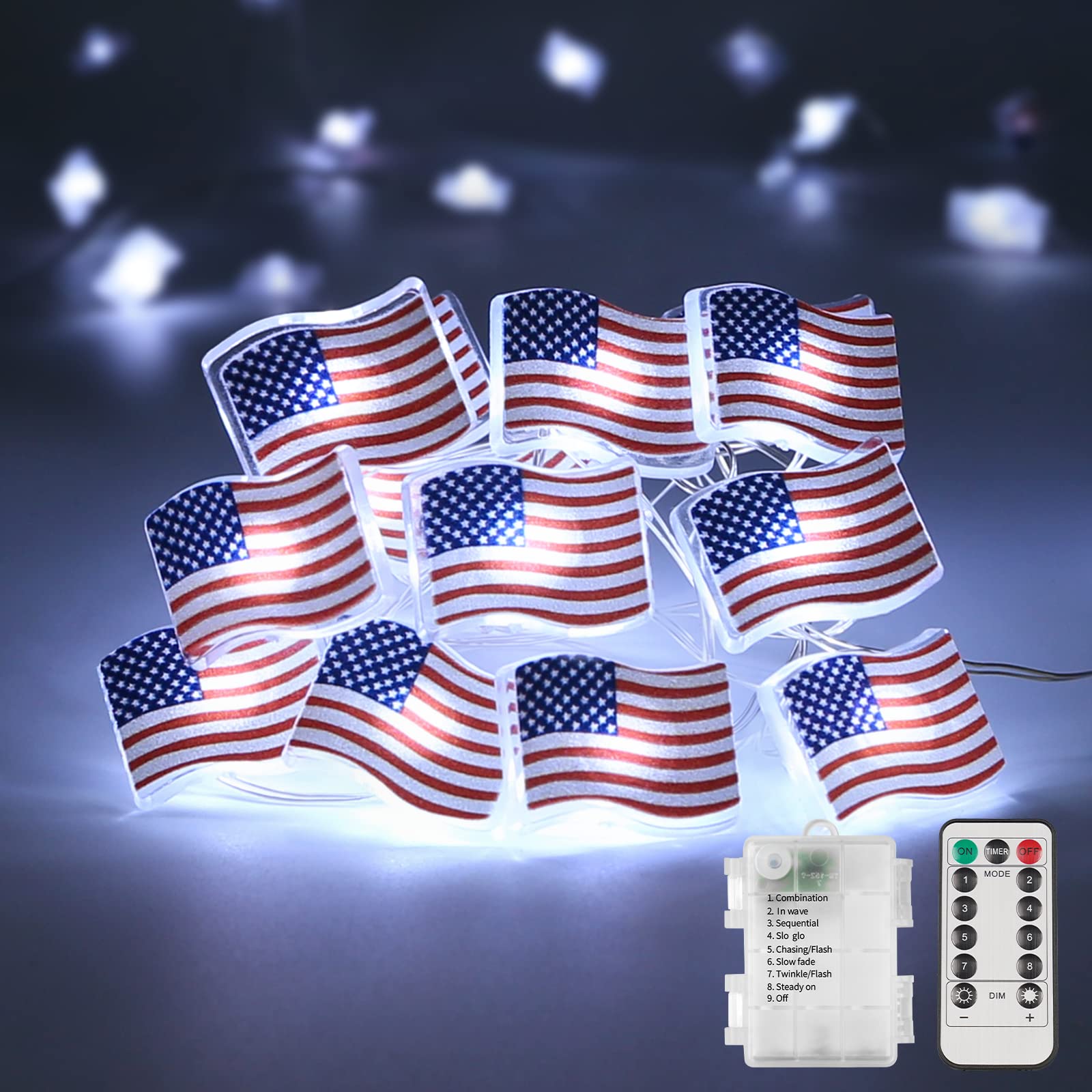 LED アメリカ国旗ライト ストリングライト 7月4日のライト 電池式 フェアリーライト 愛国的なライト 独立記念日の装飾