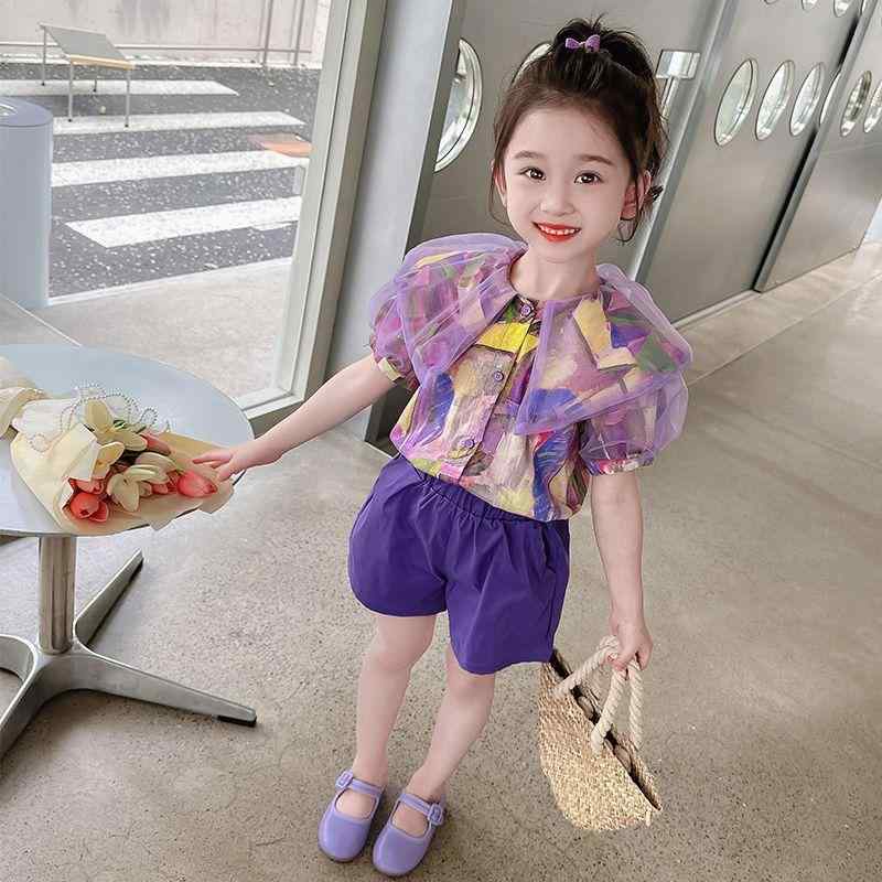キッズ ファッション 女の子 かわいい おしゃれ 韓国 子供服 プリンセス 発表会 高級 夏 ベビー カジュアル シャツ サマー パンツ 2点 セット シースルー 襟 トップス 半袖
