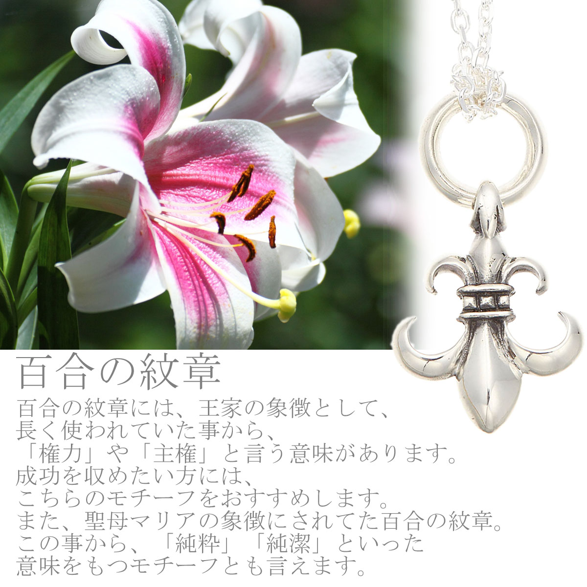 希少 ネックレス レディース メンズ ユニセックス ハワイアンジュエリー 銀製品 百合の紋章 リリーエンブレム ハワジュ 気高い紋章 聖母マリア 誠実 清らか 愛 シンプル 気品 純粋 純潔 高級感 高品質 クール カジュアル フォーマル プレゼント ギフト 春夏 大人気 あす楽