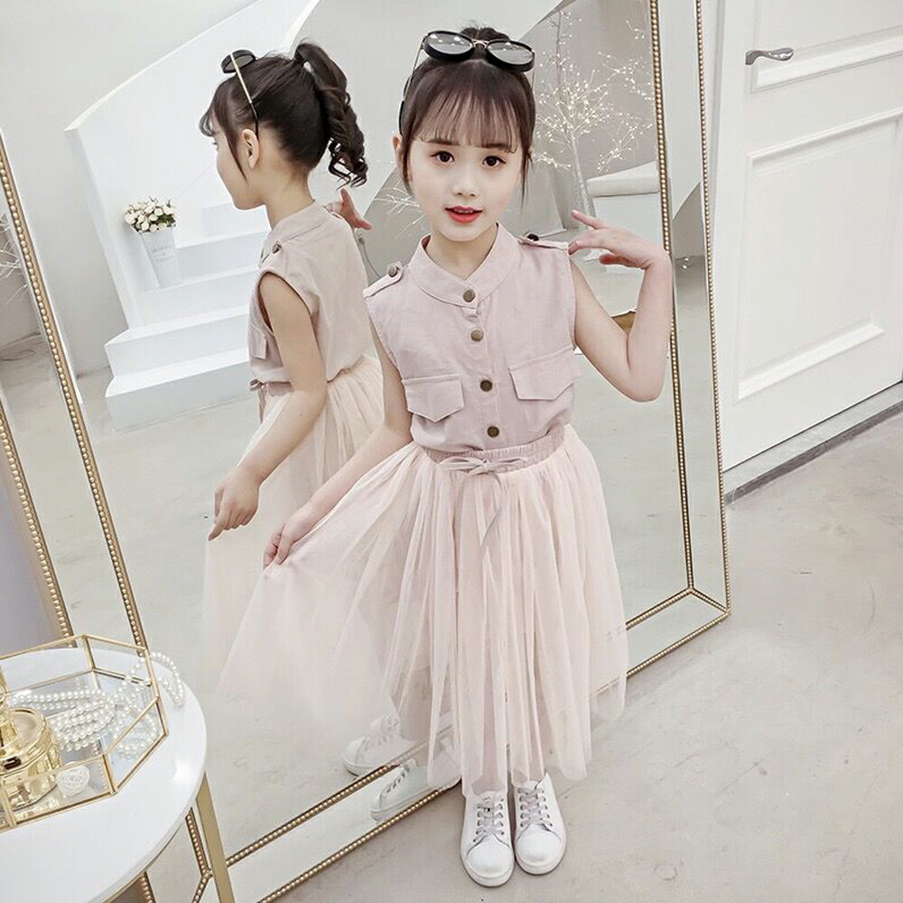 セットアップ キッズ 女の子 秋冬 ノースリーブ チュールスカート 綿 可愛い