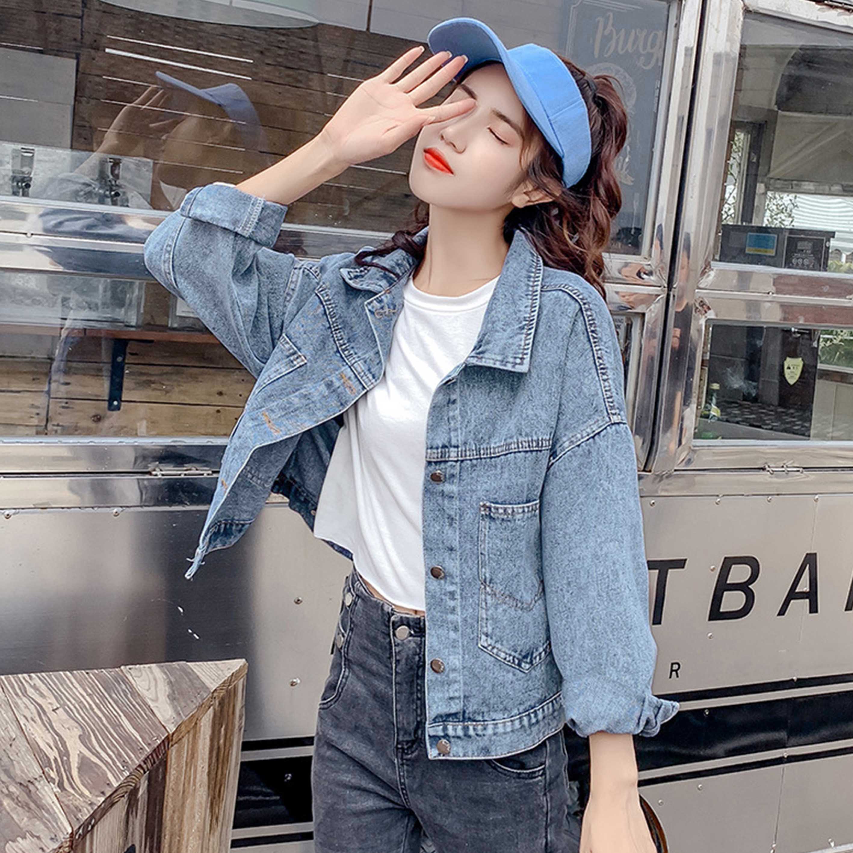 楽天市場 デニムジャケット レディース 春夏秋冬 Gジャン 短め 綿 刺しゅう 英字ロゴ付き 青 ピアス イヤリング カラコンpiena