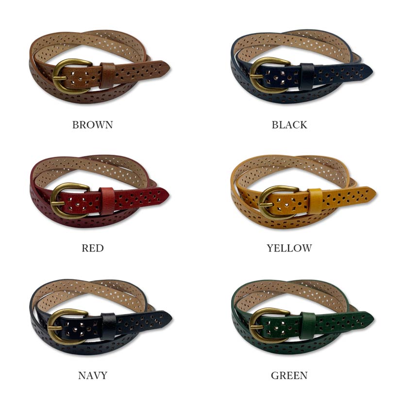 お取り寄せ ベルト メンズ 春夏秋冬 パンチングデザイン 幅2cm タイト 細身 牛革 無地 全6色 Lee Cmdb Md