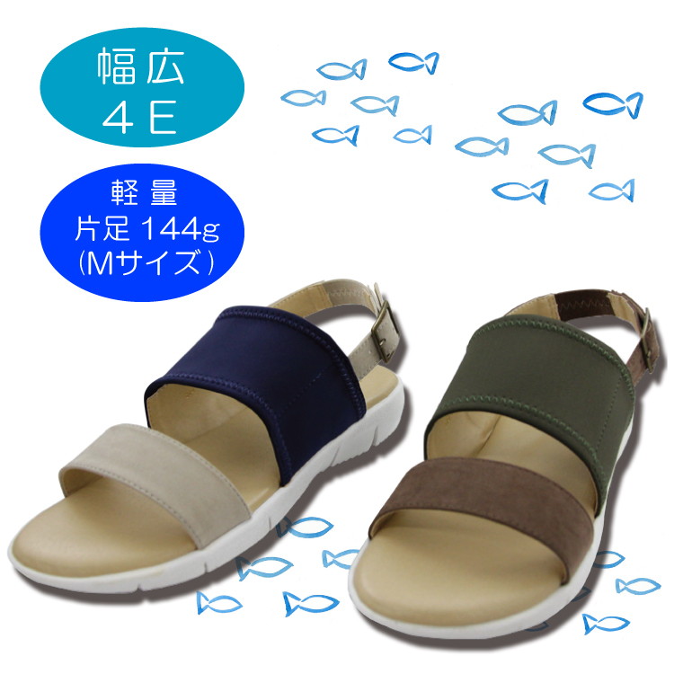 サンダル レディース 春夏 幅広4E 厚底 かかとゴム 合皮 異素材MIX 軽量 おしゃれ 着脱簡単 シンプル カラフル画像