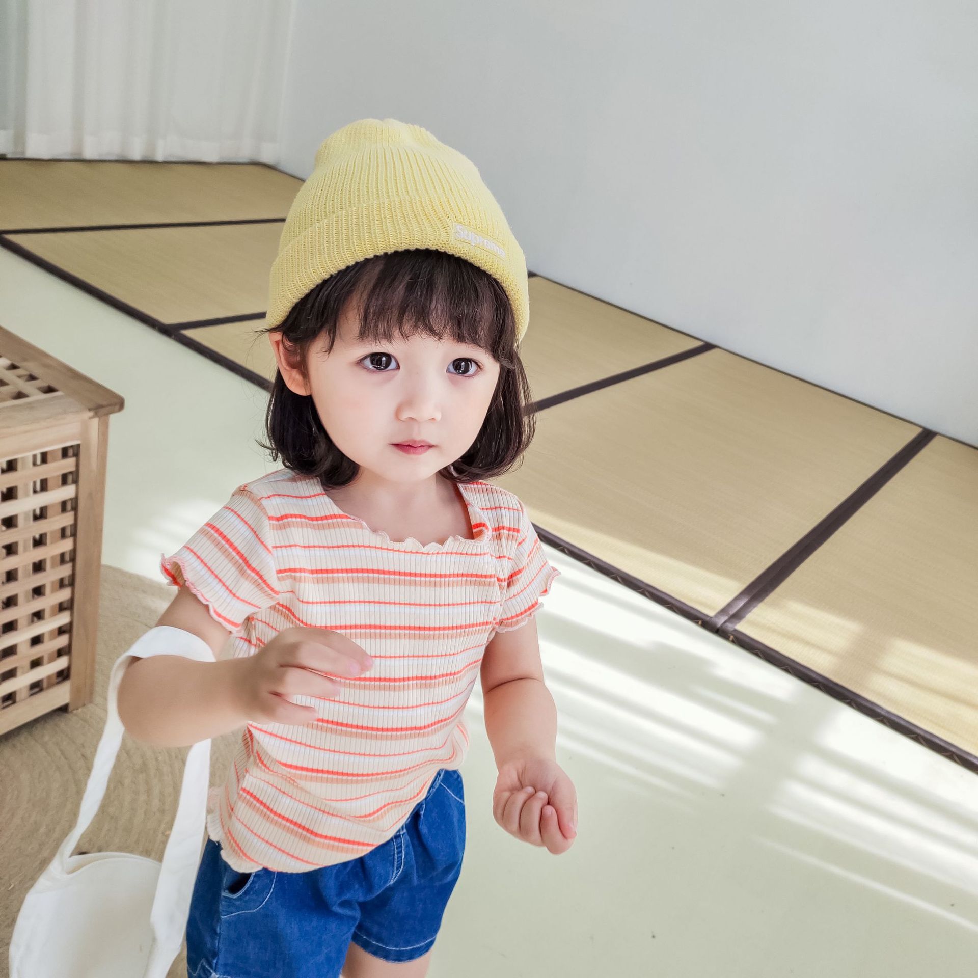 Sale 75 Off Tシャツ キッズ ガールズ レディース 春夏 半袖 丸首 袖と首元と裾フリル コットン ボーダー柄 親子コーデ 青 Www Yourrequestentertainment Com