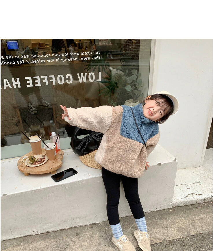 高級な フリース キッズ ボーイズ ガールズ 秋冬 プルオーバー ハイネック もこもこ ポリエステル 配色切替 可愛い 青 Tonna Com