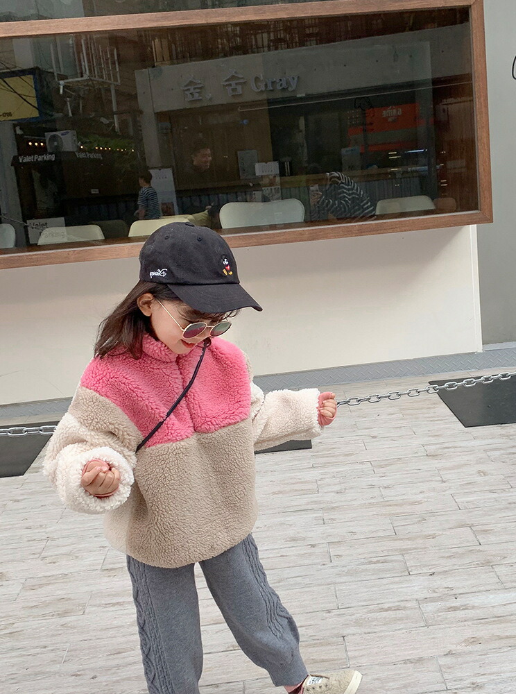 高級な フリース キッズ ボーイズ ガールズ 秋冬 プルオーバー ハイネック もこもこ ポリエステル 配色切替 可愛い 青 Tonna Com