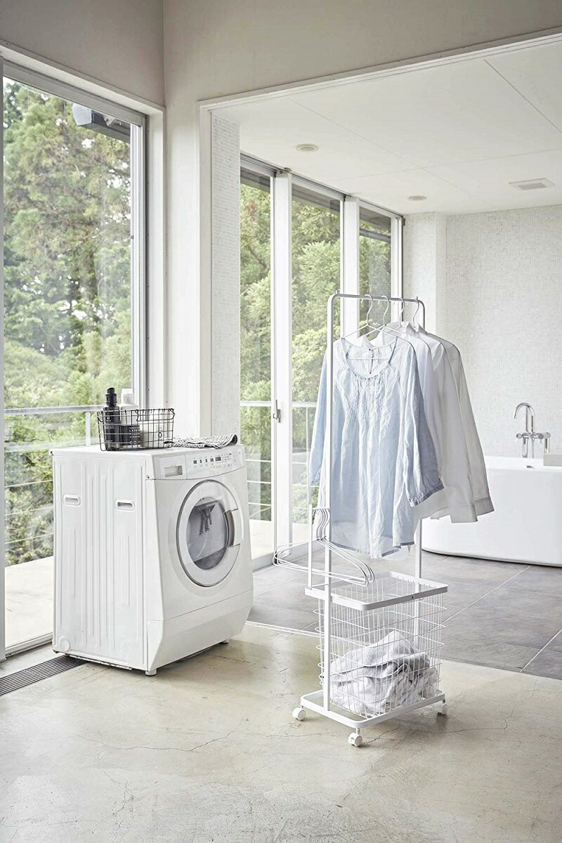 超お買い得 ランドリーラック ランドリー収納 ホワイト プレゼント ギフト ランドリー雑貨 スリム キャスター ハンガー セット バスケット ハンガーカート ランドリーラック ブラック Dgb Gov Bf