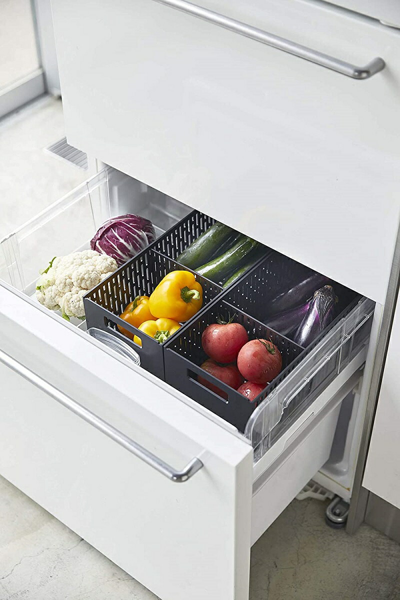 人気を誇る ベジタブルストッカー 野菜室収納 根菜保存 整理ボックス スタッキング可 スライド引出 仕切り付き ホワイト ブラック 白 黒 冷蔵庫の中 仕分け 区分け Aph Tehnik Com Ua
