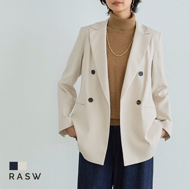【MAX15％OFFクーポン】[RASW]ダブルブレストテーラードジャケット ☆ ダブルブレスト ジャケット テーラード ピークトラペル 女性らしさ ツイル素材 落ち感 きっちり感 上品 マニッシュ ゆったり ピエロ 送料無料