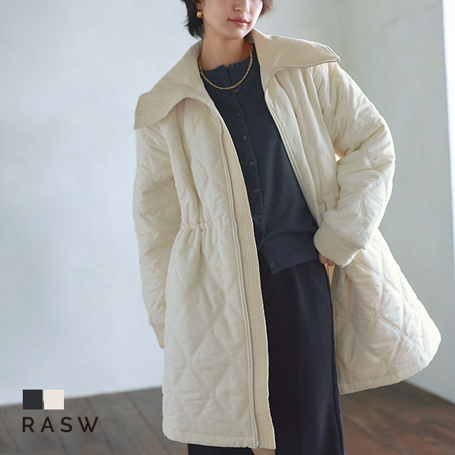 【ラスト全品10％OFFクーポン】[RASW]デザインキルトドロストコート ☆ キルティング ドロスト フレアシルエット アウター ラグランスリーブ カジュアル 上品 マットタフタ ピエロ 12,210円