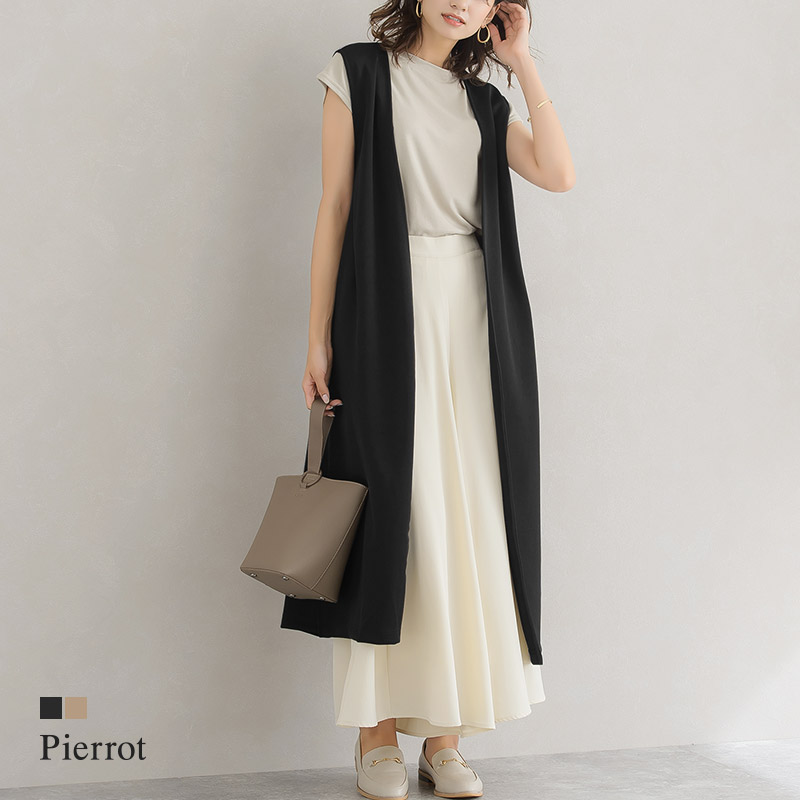 楽天市場 ロングジレ ベスト ジレ ロングベスト ロングジレ ノースリーブ ロング丈 羽織り レディース 30代 40代 ピエロ Pierrot Pierrot ピエロ