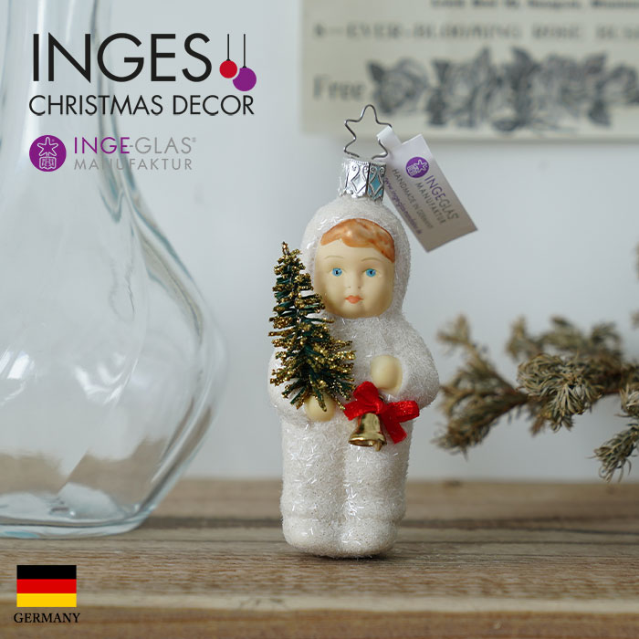 10037S011 ドイツINGE-GLAS MANUFAKTUR(インゲ・グラス)のSchnee Kinder[B37] 雪のこどもたちライン Kling Glockchen[Bツリーとベルを持ったこども] ハンドメイドオーナメント ヨーロッパ 直輸入 クリスマス ピカキュウホーム ピカキュウhome