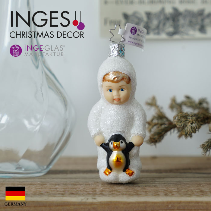 10056S012 ドイツINGE-GLAS MANUFAKTUR(インゲ・グラス)のSchnee Kinder[B39] 雪のこどもたちライン Mein kleiner Freund[Bペンギンとこども] ハンドメイドオーナメント ヨーロッパ 直輸入 クリスマス ピカキュウホーム ピカキュウhome