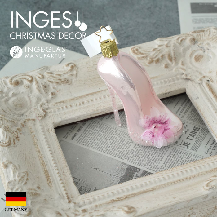 10023S020 ドイツINGE-GLAS MANUFAKTUR(インゲ・グラス)[H112]ハイヒール ピンク 9.5cm ハンドメイドオーナメント Made in Germany 職人の手作り ヨーロッパ直輸入 クリスマス ピカキュウホーム ピカキュウhome