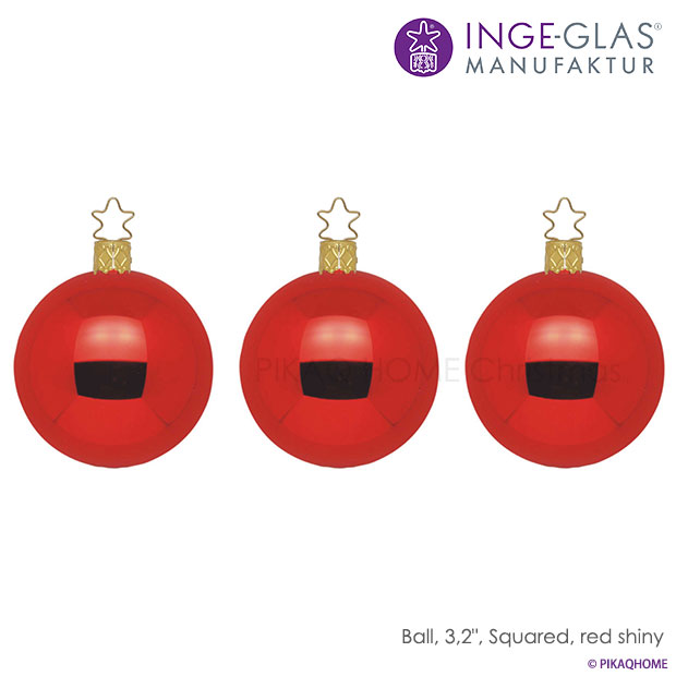 10002T071 ドイツINGE-GLAS MANUFAKTUR(インゲ・グラス) ボール ハピネスボール デコレーションボール クリスマス オーナメントボール オーナメントボール セット 3個入り レッド 赤 シャイニー 艶あり 8cm クリスマスツリー ガラス ドイツ [M233] ピカキュウhome