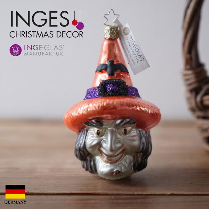 10071S025 ドイツINGE-GLAS MANUFAKTUR(インゲ・グラス) クリスマスツリー オーナメント[ハロウィン]魔女11cm ガラス 豪華 高級 ドイツ Made in Germany ヨーロッパ クリスマス ピカキュウホーム ピカキュウhome