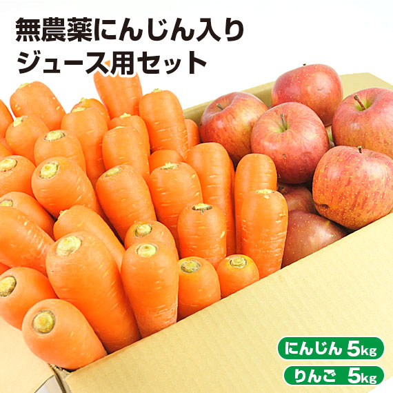 【クール便】  訳あり 無農薬にんじん 入り にんじんりんご ジュース用 セット ( にんじん 5kg ＋ りんご 5kg )   送料無料 無農薬人参 人参 ニンジン 特別栽培 にんじんジュース 人参ジュース コールドプレスジュース 野菜セット 野菜 ゲルソン療法