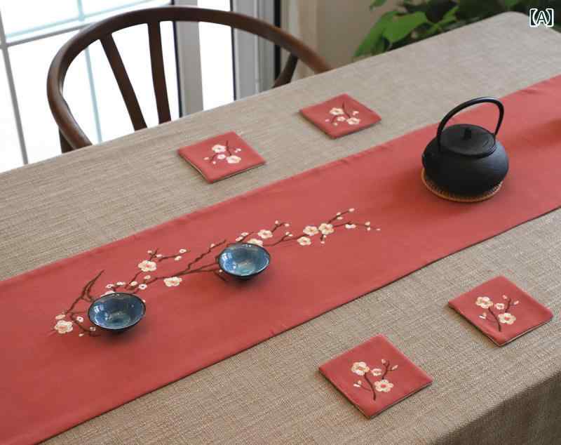 テーブルランナー おしゃれ 刺繍 テーブル フラグ 梅花 ティーテーブル 中華風 瞑想 中華風 ティーテーブル 生地 綿 ハンセン 病 茶旗 ティーテーブル 装飾 布画像