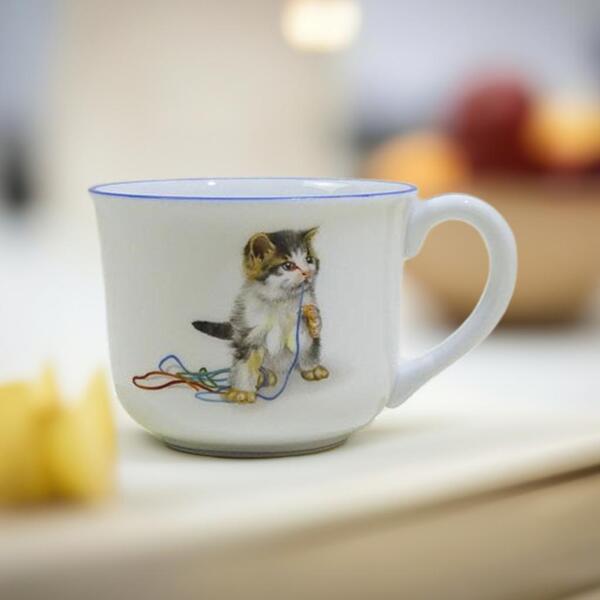 ヘレンド ロータイプ マグカップ キャット(縁ブルー)(1)
