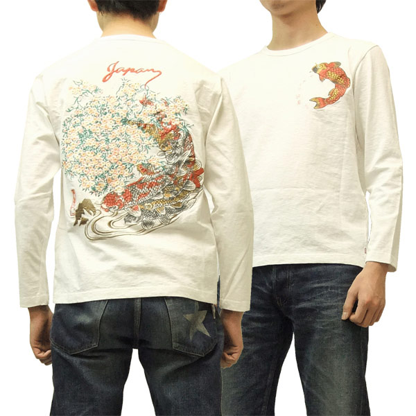 イオラニ 長袖Tシャツ 輪桜錦鯉柄 居楽仁 iolani 総刺繍 和柄 メンズ ロンtee 183803 オフ白 新品