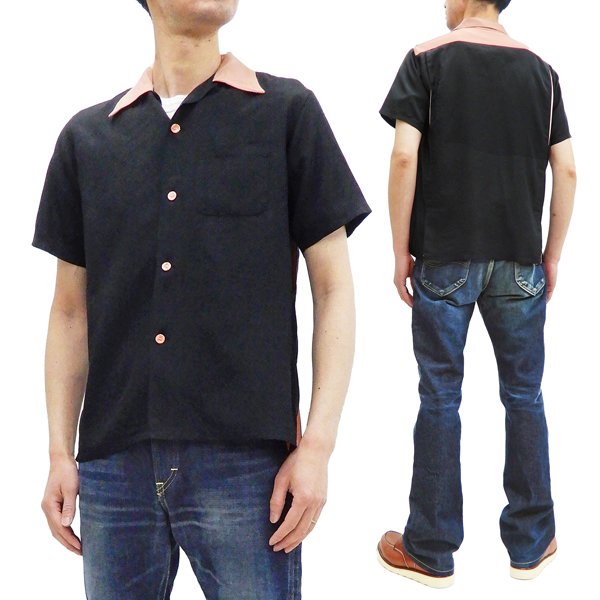 【気質アップ】 スタイルアイズ ボウリングシャツ SE38614 東洋 メンズ 半袖 2トーン 無地 ボーリングシャツ ブラック 新品 www