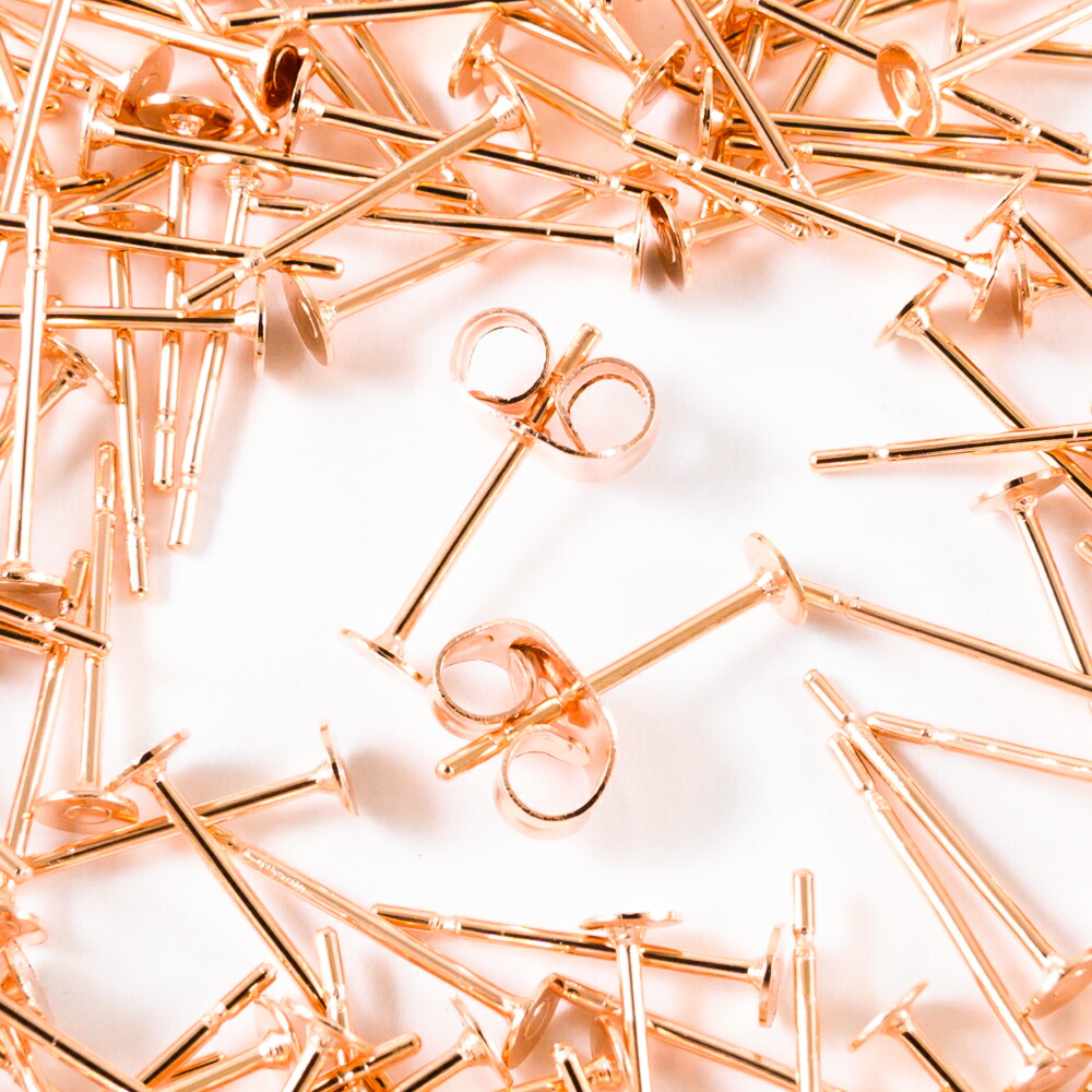 3mm ピアス ピンクゴールド 100個 問屋 平皿タイプ×ピンクゴールドキャッチセット アクセサリーパーツ 金属アレルギー対策 (50ペア) 専門店  手芸・クラフト・生地 | windowmaker.com